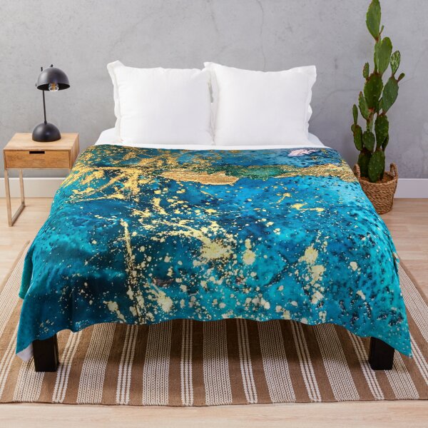 Bright gold and turquoise abstract Throw Blanket