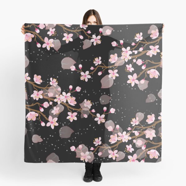 Aperçu de l'œuvre Motif de répétition transparente florale de fleurs de cerisier japonais blanc et rose sur fond noir créée et vendue par Aishwarya  Singh.
