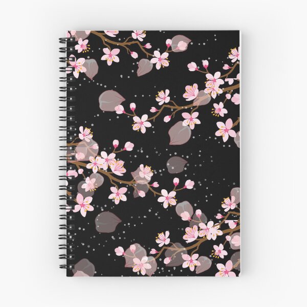 Item preview, White and Pink Japanese Cherry Blossom Floral Seamless Repetition pattern on Black  designed and sold by Aishwarya  Singh.