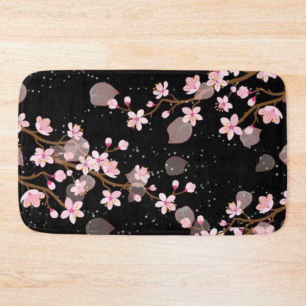 Item preview, White and Pink Japanese Cherry Blossom Floral Seamless Repetition pattern on Black  designed and sold by Aishwarya  Singh.