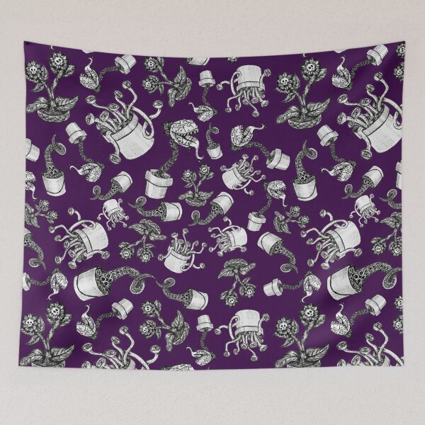 Item preview, Purple Haunted Garden Plants Pen and Ink Pattern designed and sold by Ariana Dagan.