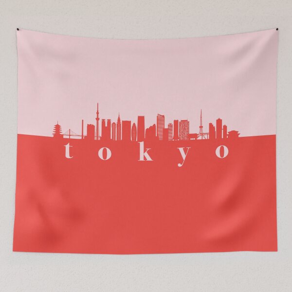 Item preview, minimalist tokyo skyline red and pink color block  designed and sold by neopop.