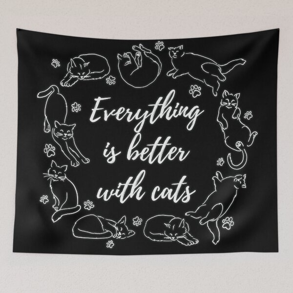 Item preview, Everything is Better with Cats - Black Cats Lover Line Art Pattern designed and sold by marta-maria.