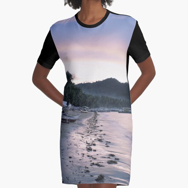 Silver Beach at Sunset Graphic T-Shirt Dress