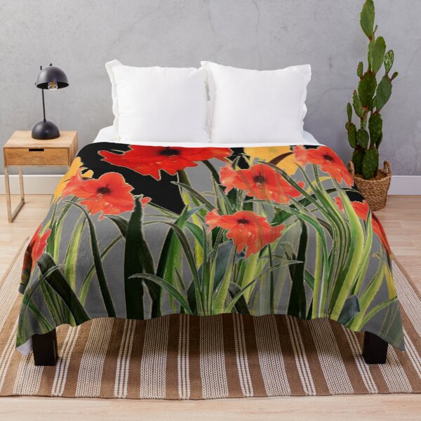 Item preview, BLACK & GREY RED-ORANGE AMARYLLIS GARDEN ART designed and sold by sharlesart.