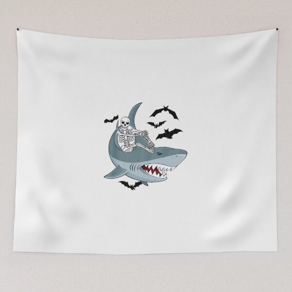 Item preview, Skeleton Riding Shark Funny Halloween designed and sold by SamArtistbyAUS.