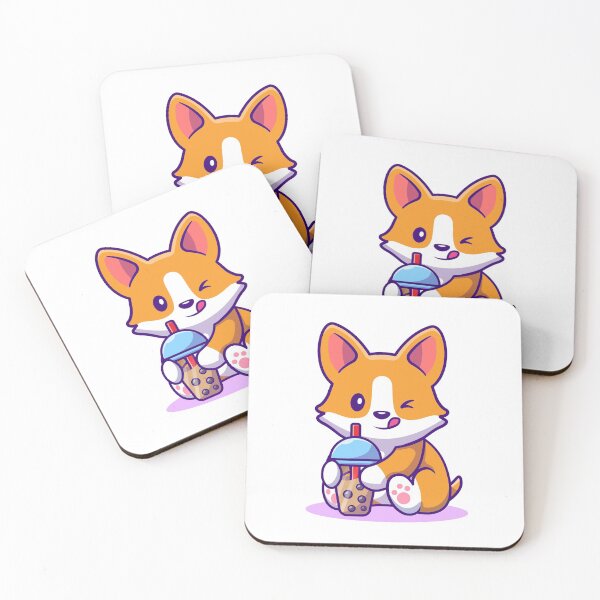 Item preview, Lindo Corgi Beber Leche Té Boba Dibujos Animados Blanco designed and sold by BigBoyFunky.