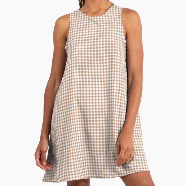 light brown gingham dress Mackey Gingham Seersucker Halter Dress in Light Chicory/Dove main image 1