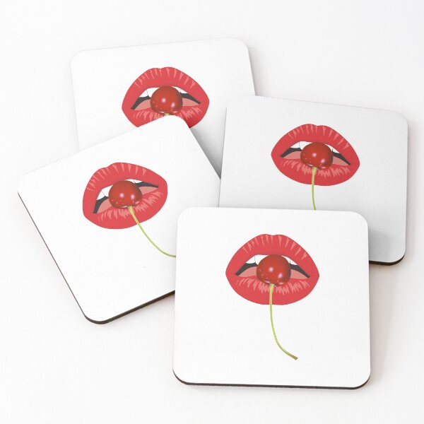 Item preview, Red lips biting cherry Open month with white teeth eating a red cheery designed and sold by mashmosh.