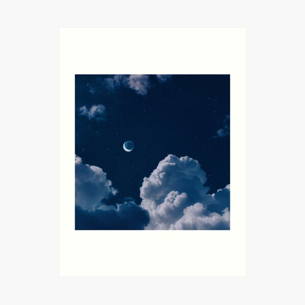 Dreamy Night Sky Moon Stars Colourful Clouds Kids Cute Artwork Framed Wall  Art Print A4