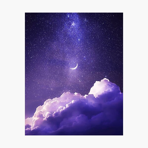 Purple Stars Dreamy Night Sky Cloud Pastel Aesthetic Space Galaxy Moon Photographic Print By Kitsuney Redbubble