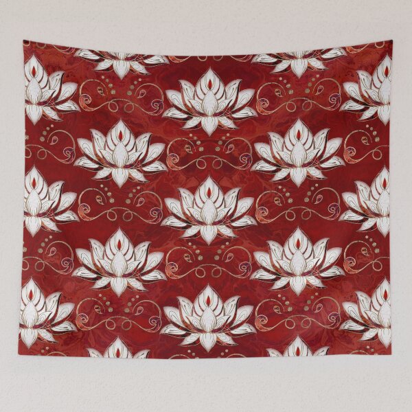 Item preview, Lotus flower pattern - red marble and gold designed and sold by k9printart.