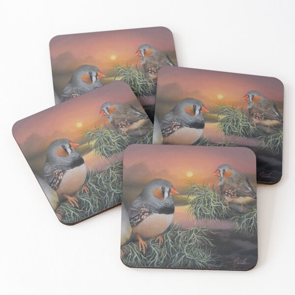 Item preview, Zebra Finches Oil Painting designed and sold by PaintedBeak.