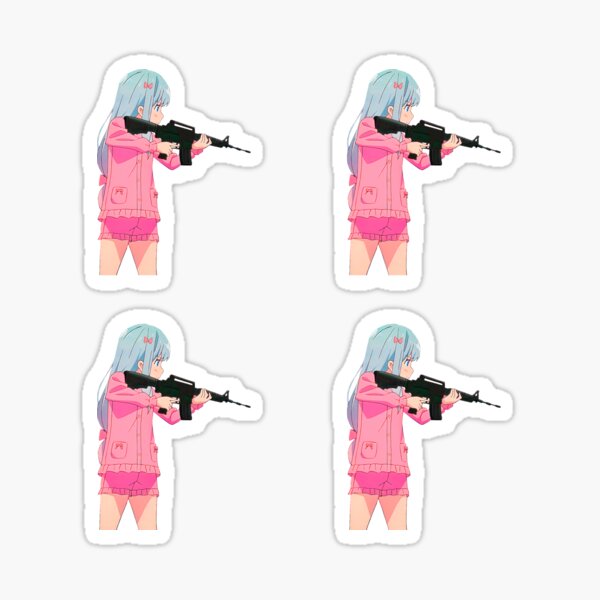 Armed cutie anime girl Sagiri Izumi with a gun. Dangerous girl Eromanga Sensei armed with M16 carbine assault rifle. | White background Sticker