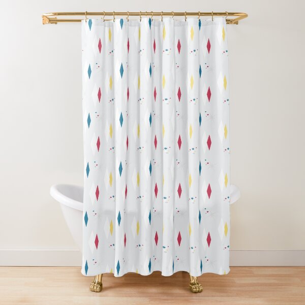 Splendette Mid Century Diamonds Primary Grey Shower Curtain
