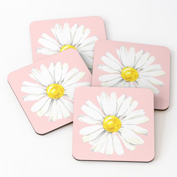 Item preview, Hand-painted watercolor camomile stickers on the pink background designed and sold by sentimentalica.