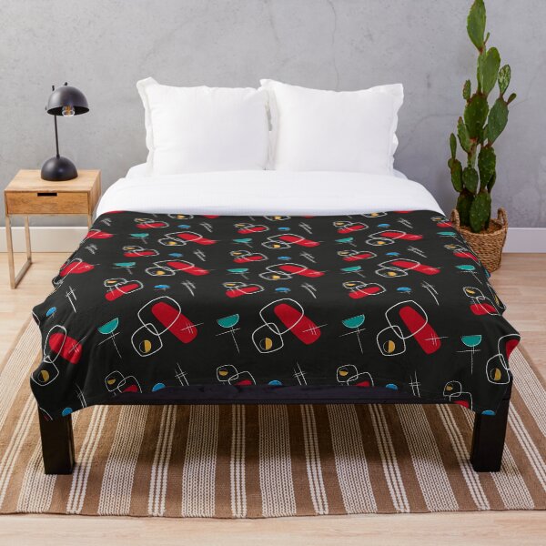 Splendette Mid Century Abstract Black Throw Blanket