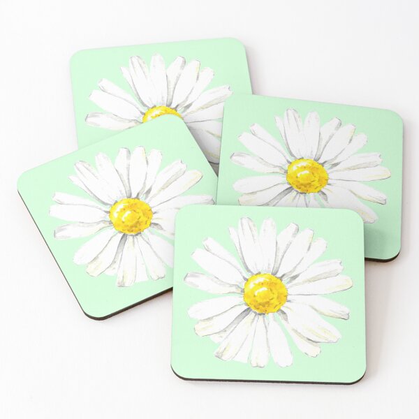 Item preview, Hand-painted watercolor camomile stickers on the pastel green background designed and sold by sentimentalica.
