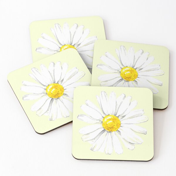 Item preview, Hand-painted watercolor camomile stickers on the pastel yellow background designed and sold by sentimentalica.