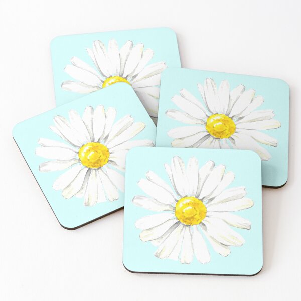 Item preview, Hand-painted watercolor camomile stickers on the pastel blue background designed and sold by sentimentalica.