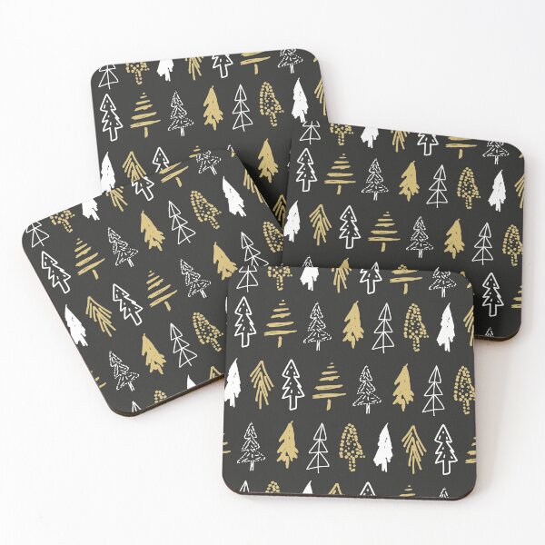 Item preview, Gold and white pine trees on black background designed and sold by anna0711.