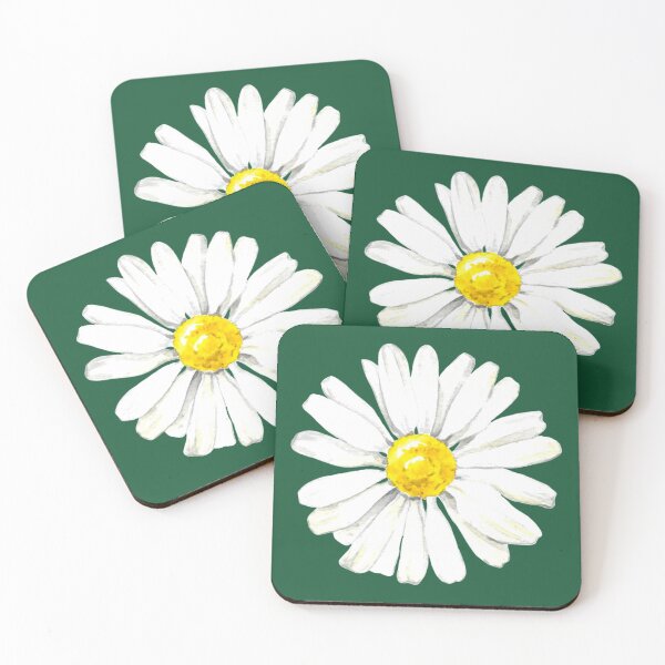 Item preview, Hand-painted watercolor camomile on the dark green background - camomile home designed and sold by sentimentalica.