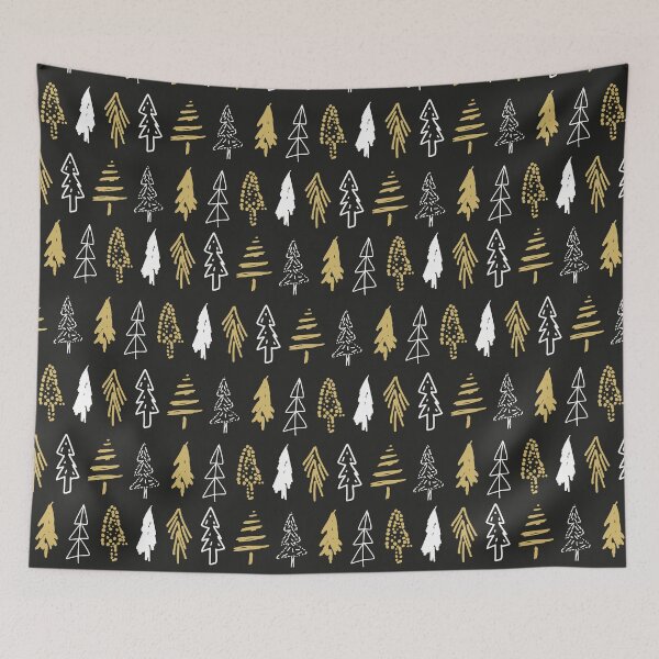Item preview, Gold and white pine trees on black background designed and sold by anna0711.