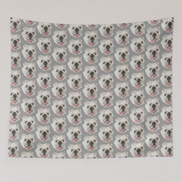 Item preview, English Bull Dog painting on grey background designed and sold by Jennifer Morcom.