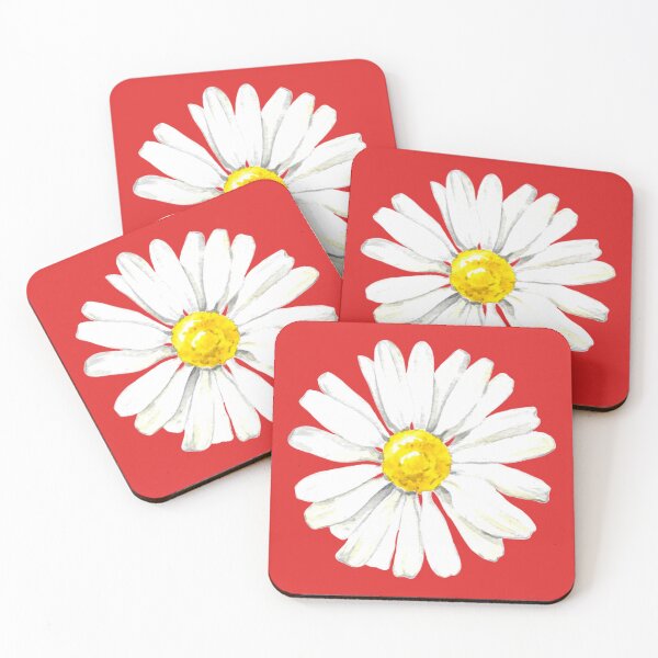 Item preview, Hand-painted watercolor camomile on the red background - camomile home designed and sold by sentimentalica.