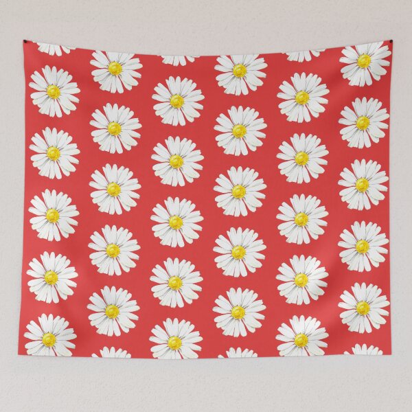 Item preview, Hand-painted watercolor camomile on the red background - camomile home designed and sold by sentimentalica.