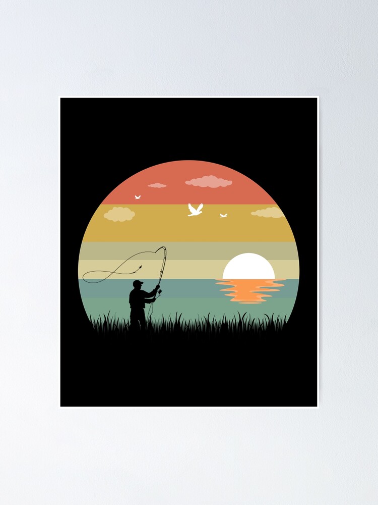 retro vintage fly fishing, fishing gift idea for fisherman Poster for Sale  by Space Art