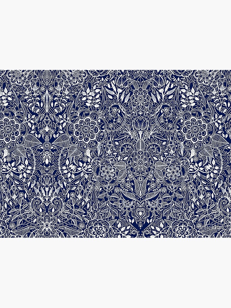 Detailed Floral Pattern in White on Navy by micklyn