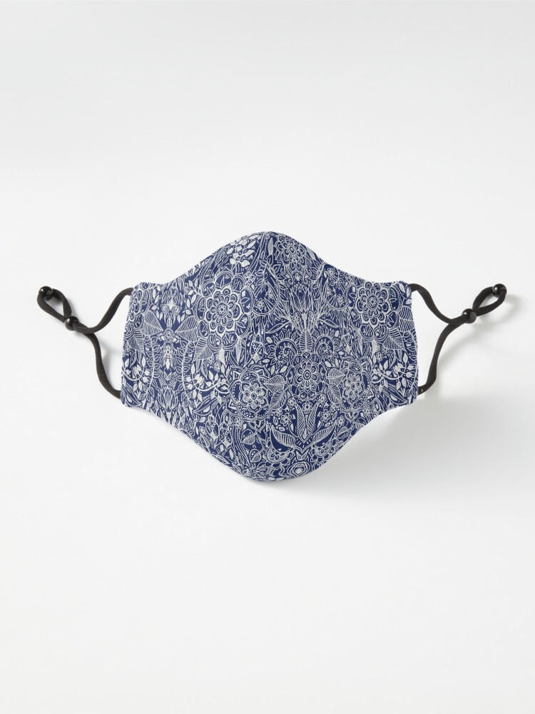 Alternate view of Detailed Floral Pattern in White on Navy Mask