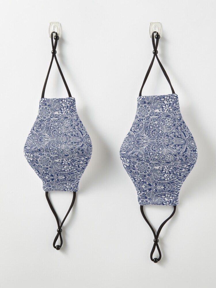 Alternate view of Detailed Floral Pattern in White on Navy Mask