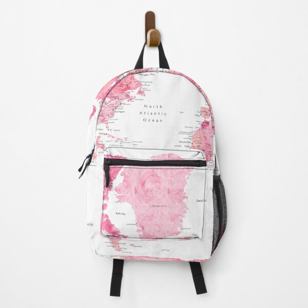 Item preview, Pink detailed watercolor world map with cities Azalea designed and sold by blursbyai.