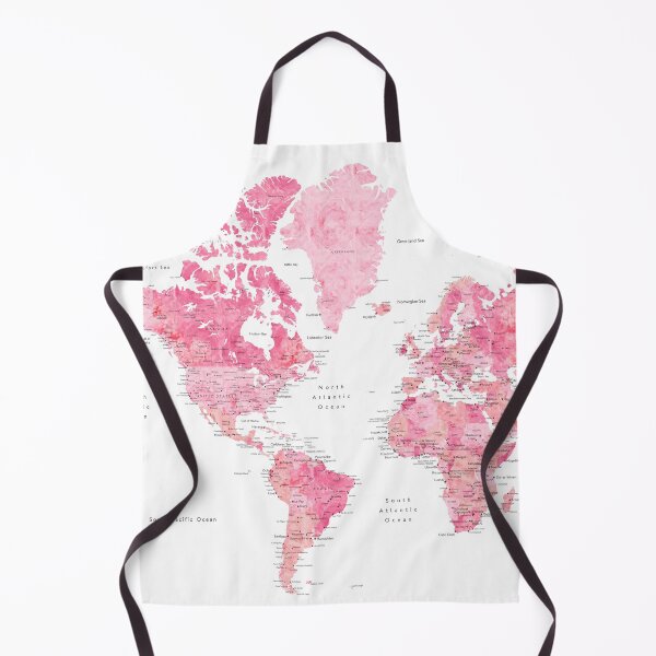 Item preview, Pink detailed watercolor world map with cities Azalea designed and sold by blursbyai.