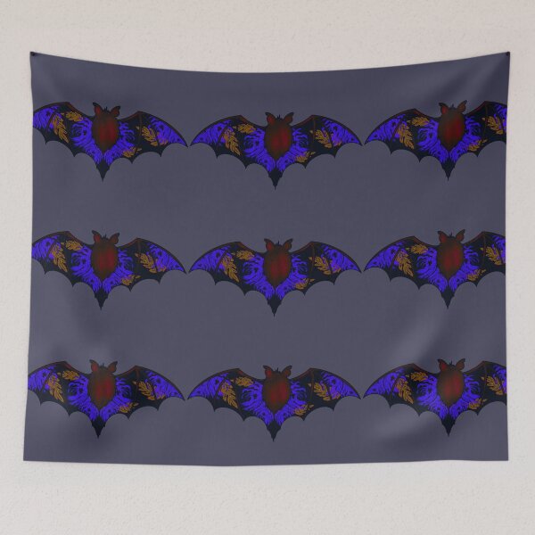 Item preview, Halloween bat with blue chrysanthemums and fallen leaves designed and sold by BV-creas.