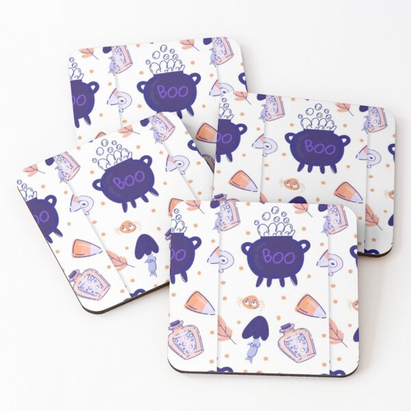 Aperçu de l'œuvre Motif de croquis coloré, blanc, bleu, joli motif aquarelle d'Halloween, boo, sorcière, bonbons, chauve-souris, chapeau de sorcière, citrouille, dernier best-seller d'Halloween, tendance créée et vendue par August-E.