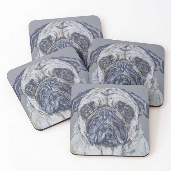 Item preview, Pug Hug. Pug dog painting art by award-winning UK artist Sam Fenner designed and sold by SamFennerArt.