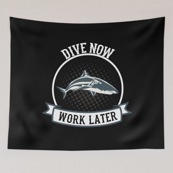 Item preview, Dive Now Work Later - Shark Diving Diver designed and sold by Ibu83.
