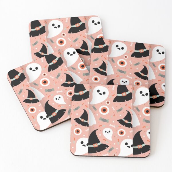 Item preview, White, Black, peach, pink, olive, cute Halloween watercolor pattern, boo, witch, candy, bat, witch hat, pumpkin, latest Halloween bestselling, trending designed and sold by August-E.