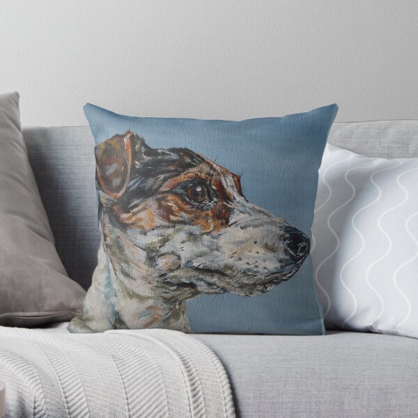 Jack. Jack Russell Terrier dog painting art by award-winning UK artist Sam Fenner Throw Pillow