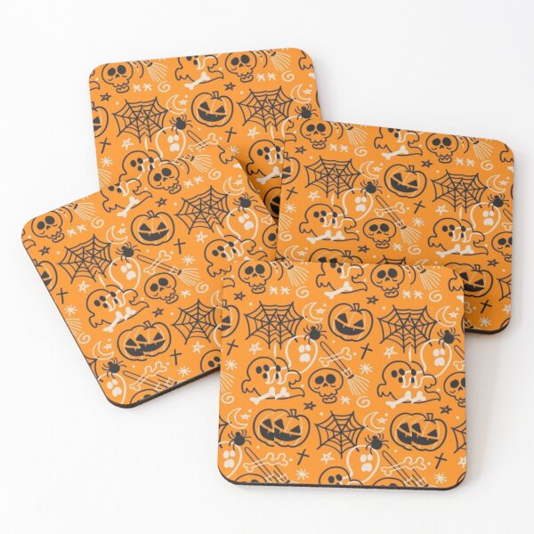 Item preview, Black, white, orange, cute Halloween watercolor pattern, boo, witch, candy, bat, witch hat, pumpkin, latest Halloween bestselling, trending designed and sold by August-E.