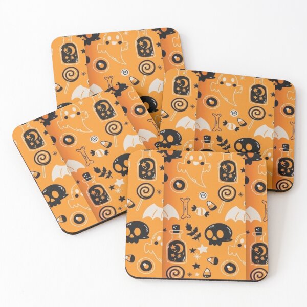 Item preview, Black, orange, white, cute Halloween watercolor sketch pattern, boo, witch, candy, bat, witch hat, pumpkin, latest Halloween bestselling, trending designed and sold by August-E.