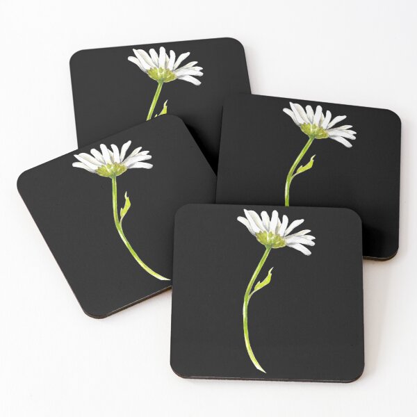 Item preview, Hand-painted watercolor camomile flower on the black background designed and sold by sentimentalica.