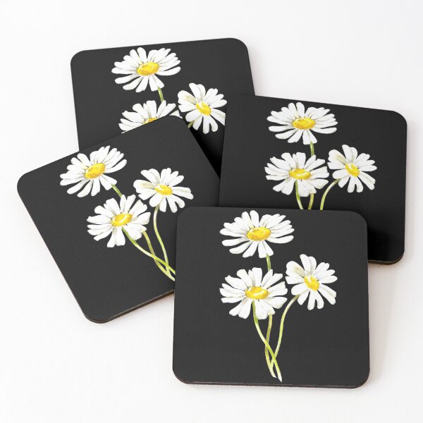 Item preview, Copy of Hand-painted watercolor camomile flower on the black background designed and sold by sentimentalica.