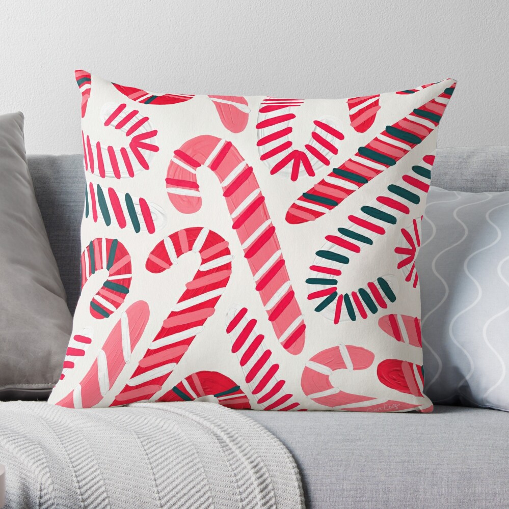 Disover Candy Canes – White Throw Pillow