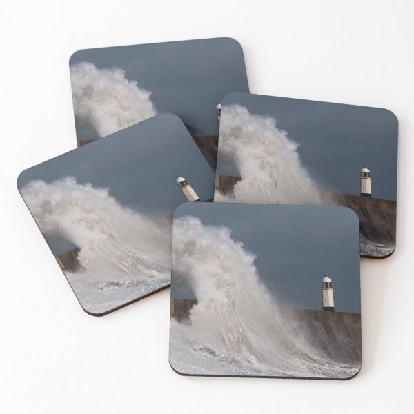 Item preview, Storm Waves over the Harbour Wall near Porthcawl Lighthouse, south Wales Coast. designed and sold by Cameranick.