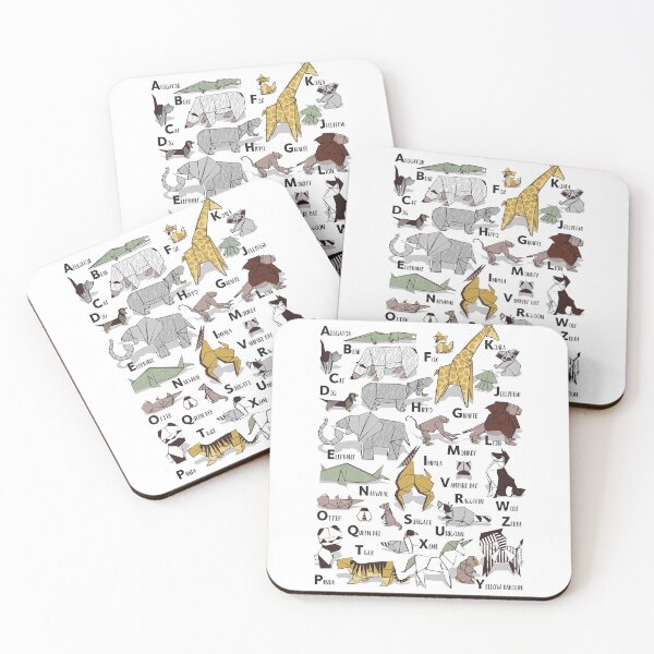 Item preview, ABC Origami animals // white background yellow grey brown taupe and sage green paper creatures designed and sold by SelmaCardoso.