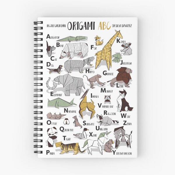 Item preview, ABC Origami animals // white background yellow grey brown taupe and sage green paper creatures designed and sold by SelmaCardoso.